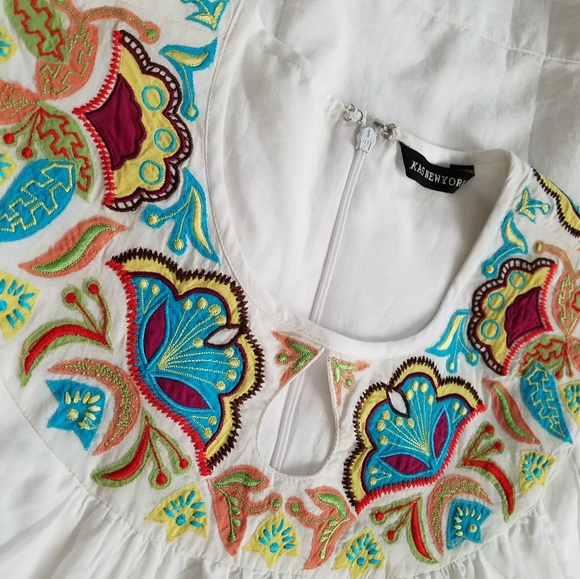 Kas New York Floral Embroidered Dress W/ Pockets - Picture 7 of 8